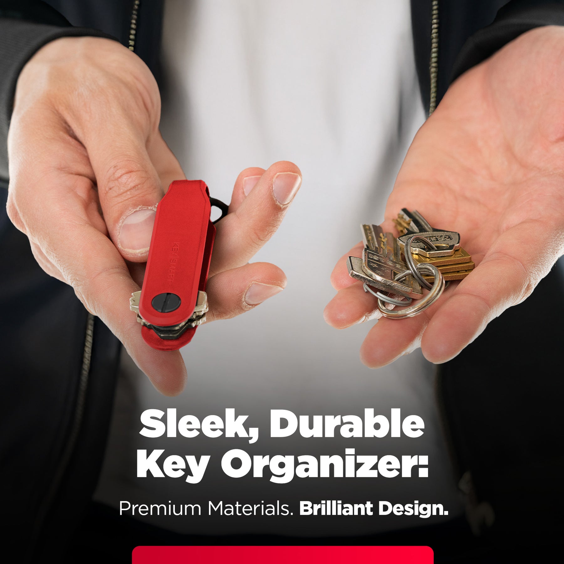 Keysmart® Loop Red | Key Holder With Locking Screws | Organize Up To 5 Keys