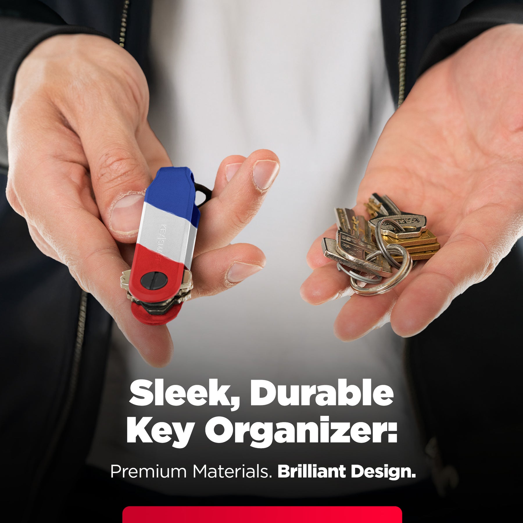 Keysmart® Loop USA Stripes | Key Holder With Locking Screws | Organize Up To 5 Keys