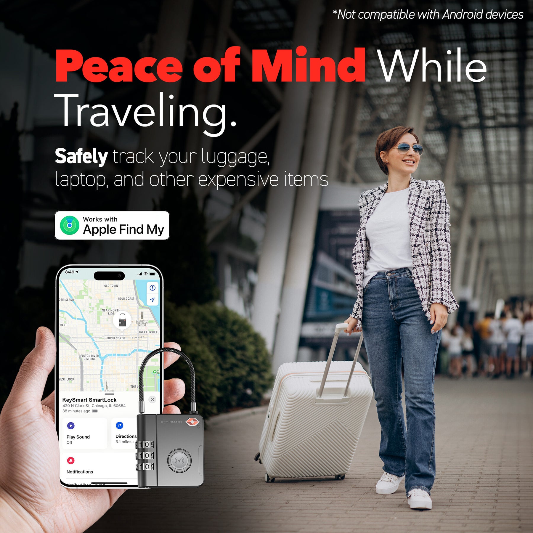 SmartLock Tracking Device | Luggage Lock | Works With Apple Find My App LP3