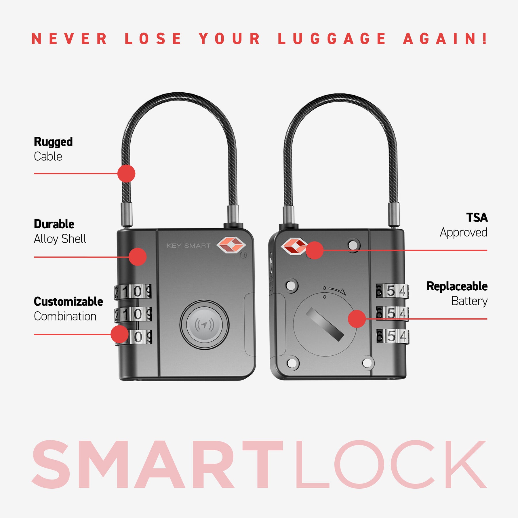 SmartLock Tracking Device | Luggage Lock | Works With Apple Find My App LP3