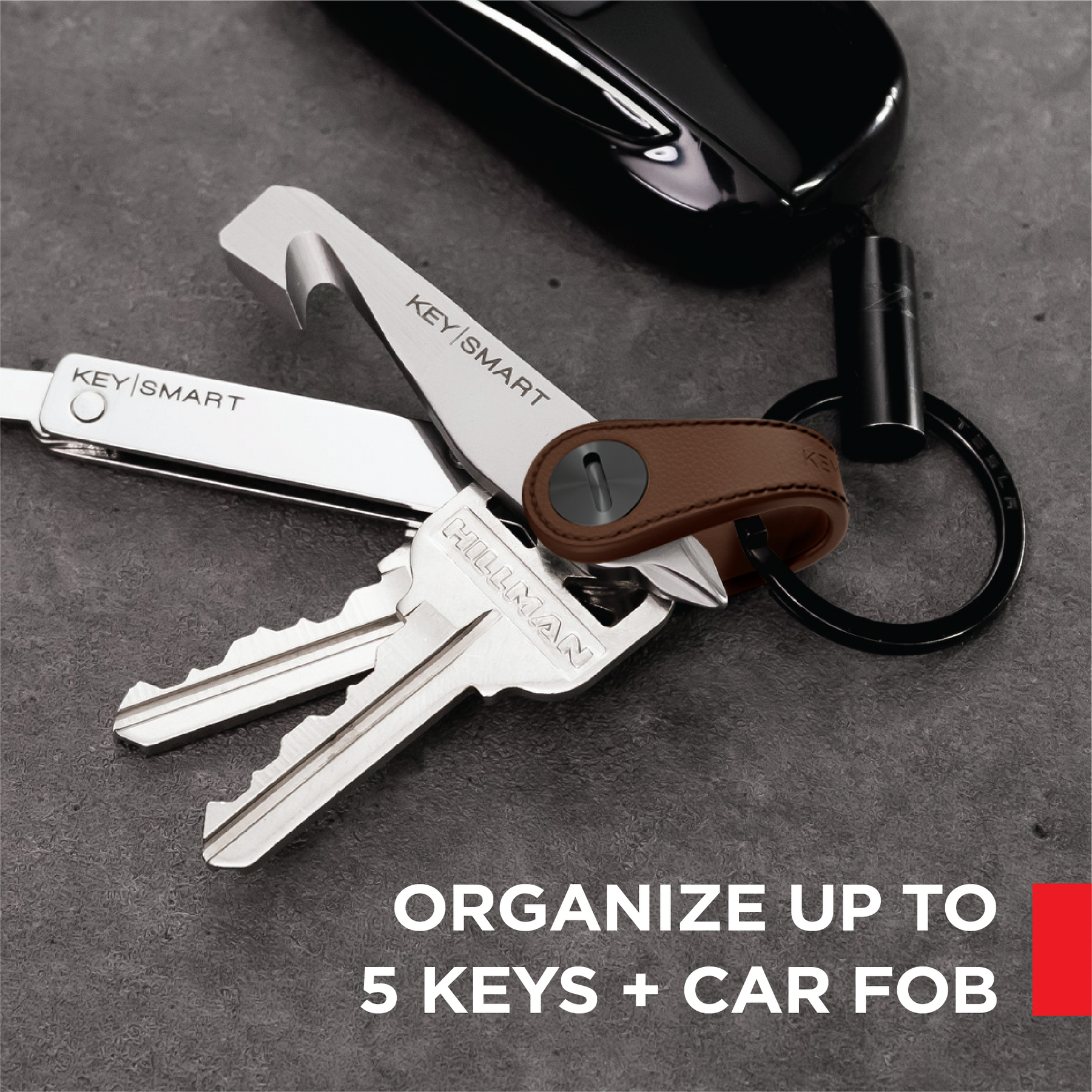 KeySmart® Mini Leather | Holds Up to 5 Keys Plus Car Key Fob | Full-Grain Leather