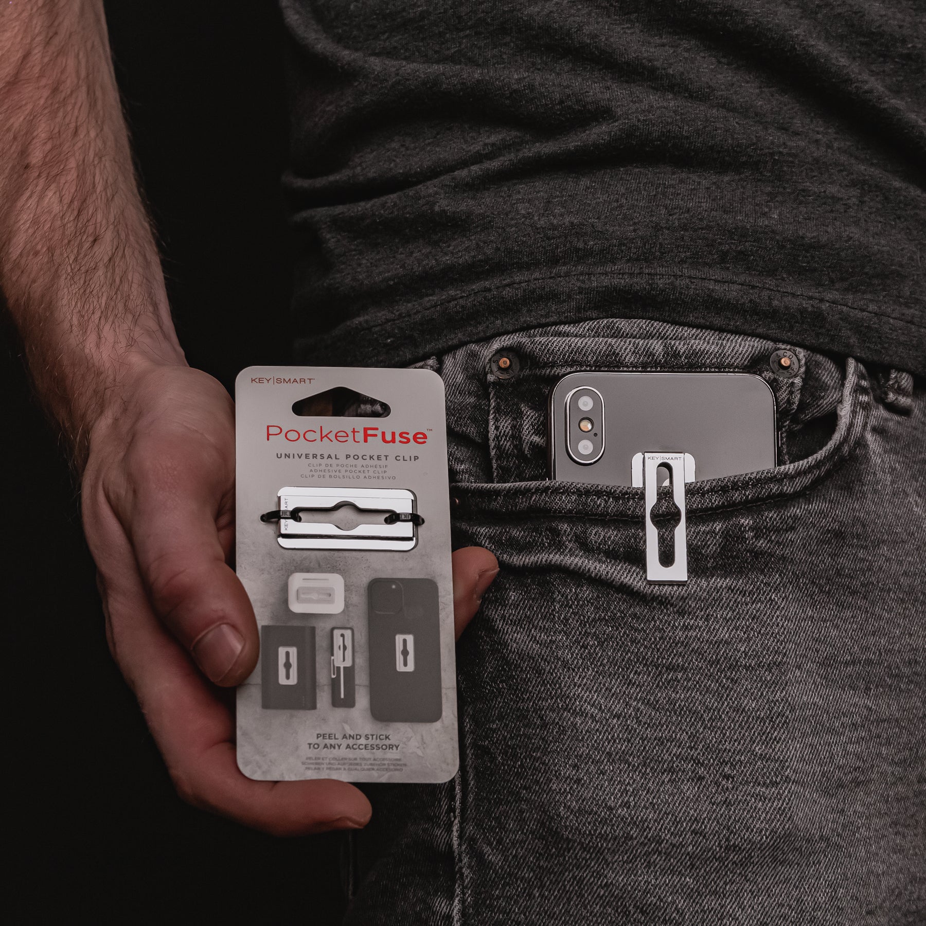 PocketFuse | Peel & Stick Pocket Clip to Any Small Accessory