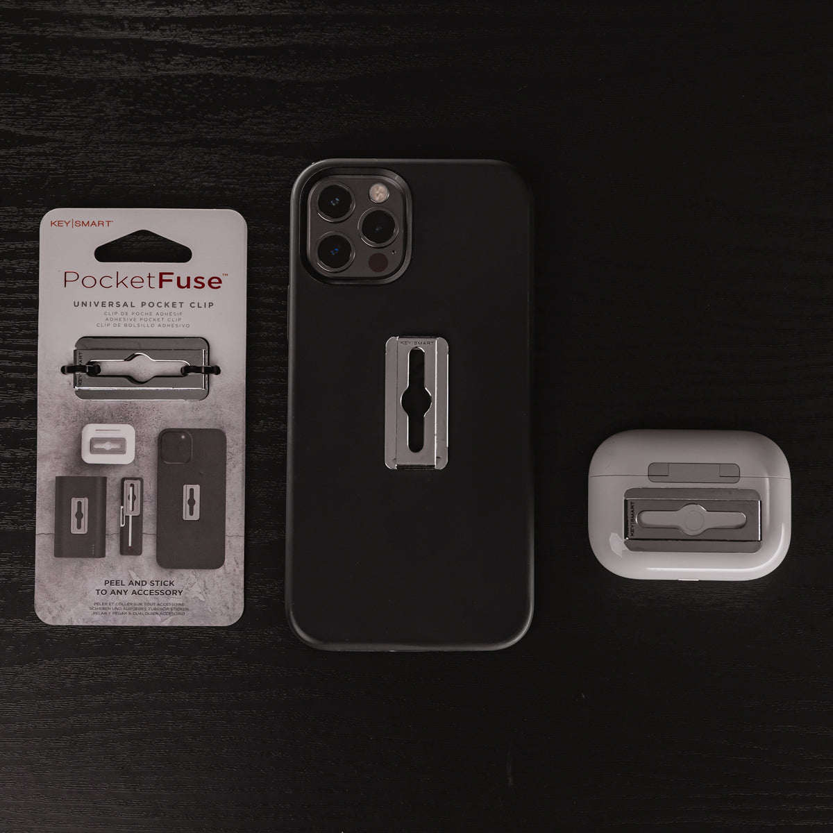 PocketFuse | Peel & Stick Pocket Clip to Any Small Accessory