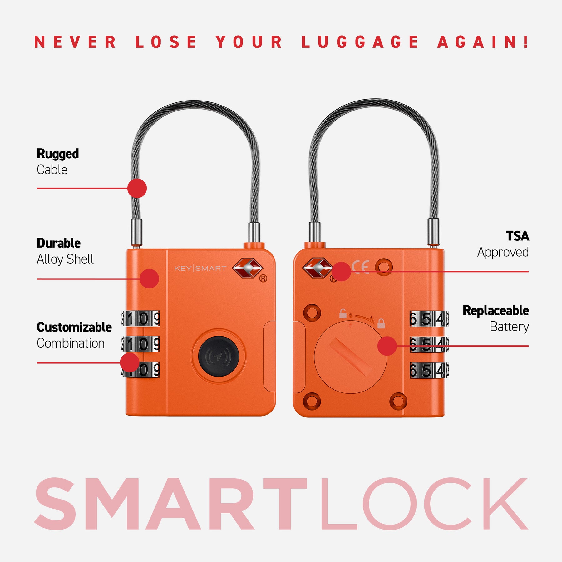 SmartLock Tracking Device | Luggage Lock | Works With Apple Find My App