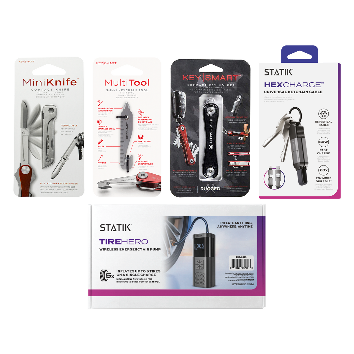 Ready for Anything Dad Bundle | Tire Hero+ KeySmart Rugged+ MultiTool+ Folding Knife+ HexCharge