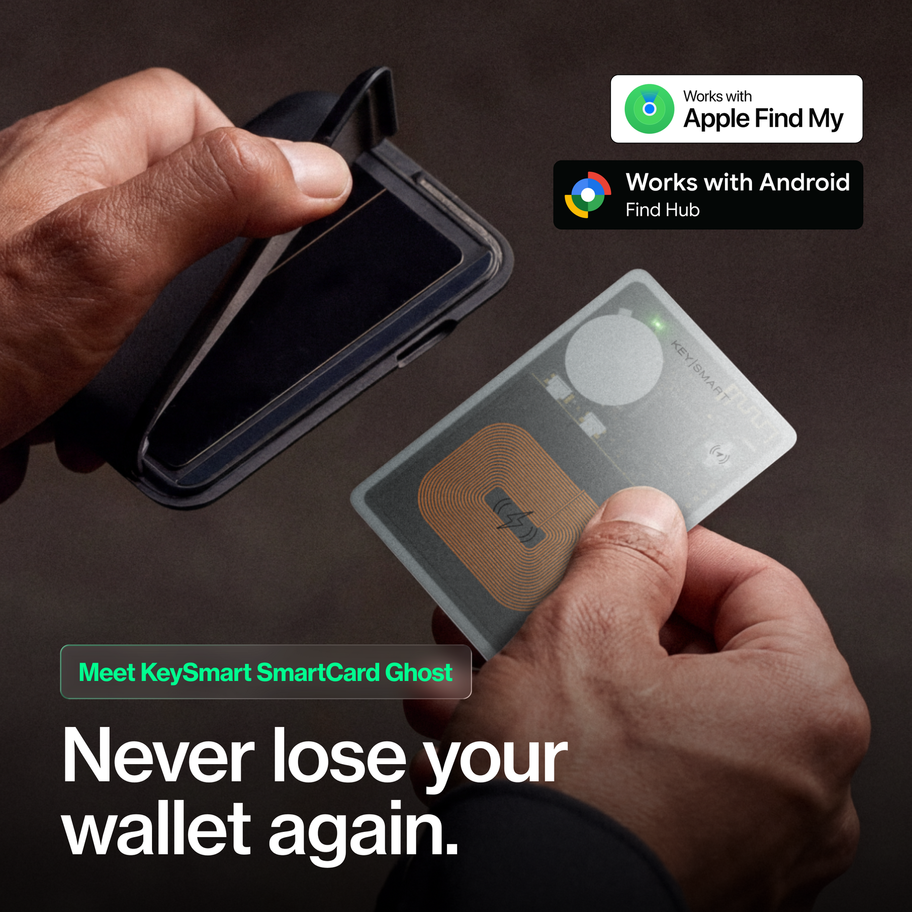 SmartCard Ghost (Gen 3) | Works With Apple Find My & Android Find Hub  | Wireless Charging