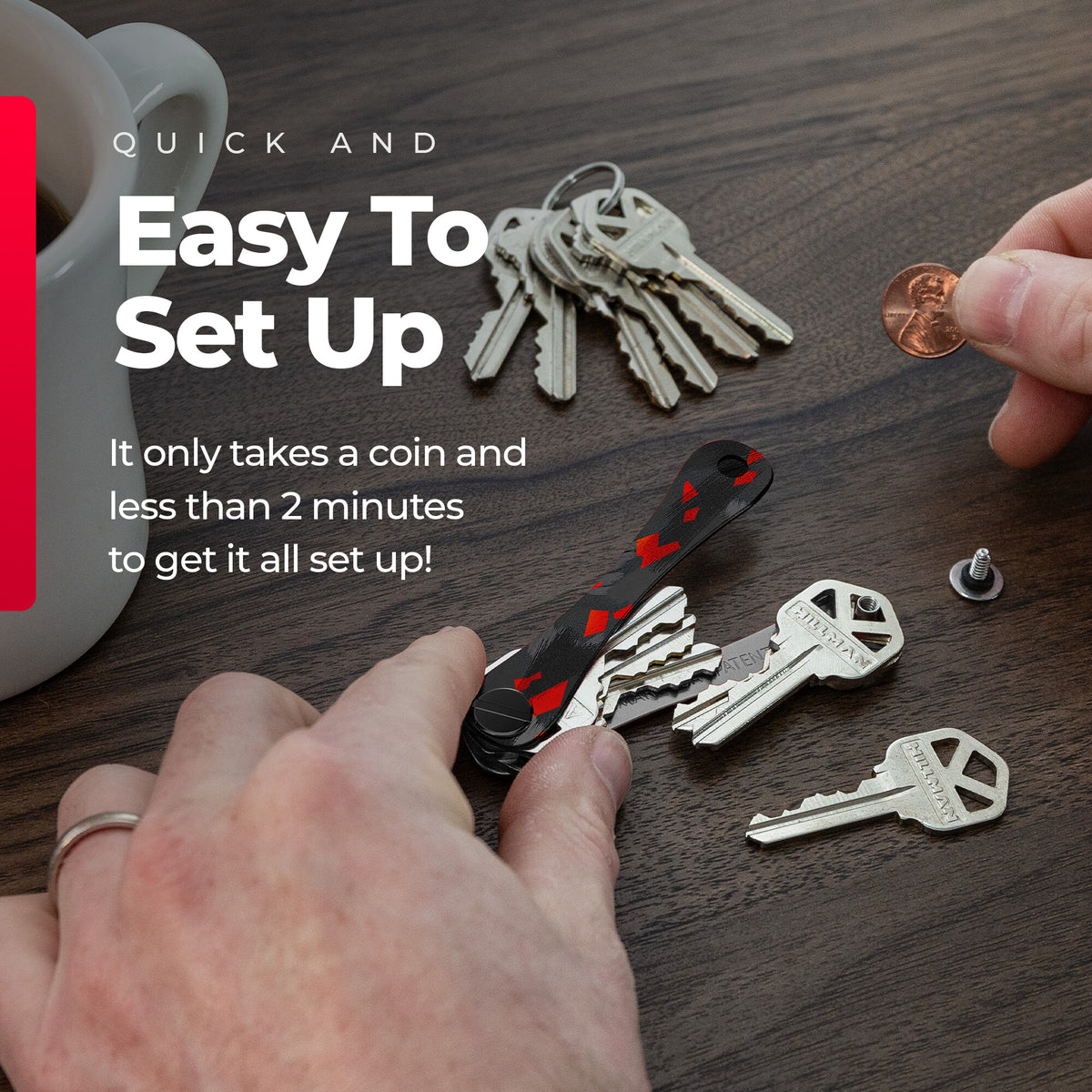 KeySmart Classic Red Forged Carbon | Original Compact Key Organizer