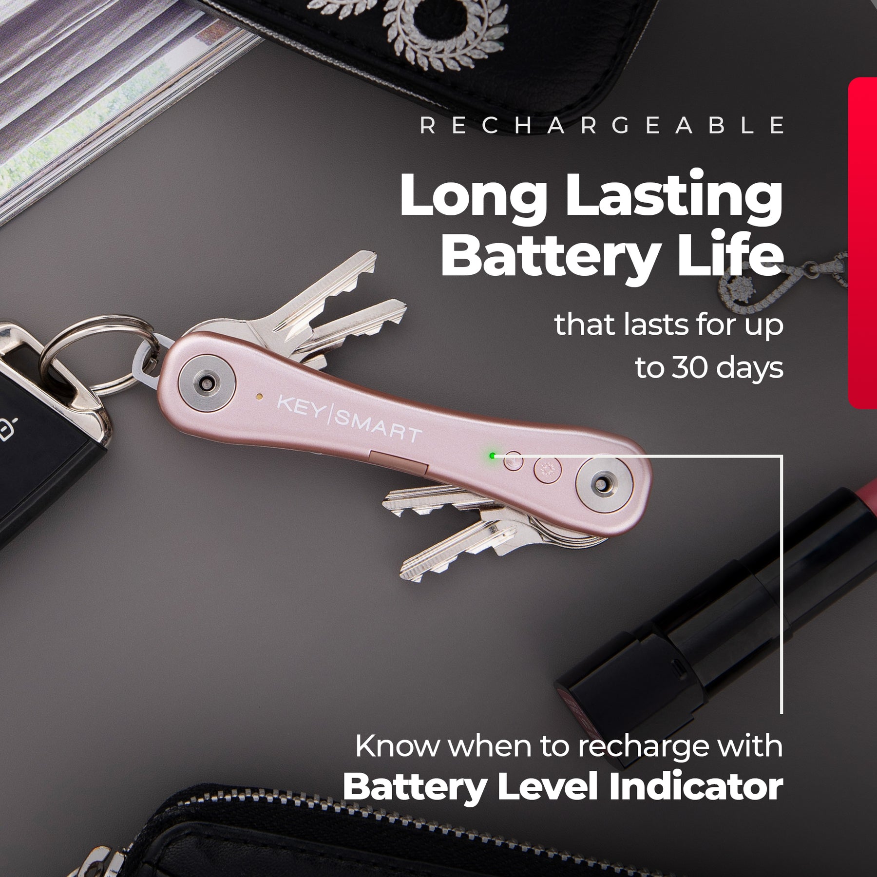 KeySmart® iPro Rose Gold | Works With Apple Find My Network | holds Up to 14 keys
